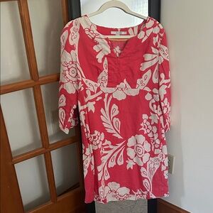 Boden Coral and Cream Floral Tunic